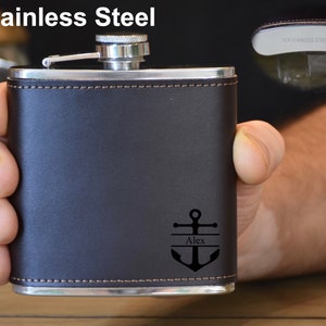 Leather Flask for Groomsmen, Engraved Flask for Dad, Monogrammed Flask Men, Hip Flask for Grandpa, Flask for Husband, Dad Christmas Gift