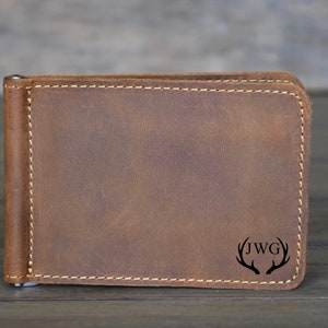 Personalized Money Clip Wallet for Dad, Mens Leather Wallet for Husband, Gift For Grandpa, Leather Wallet for Men, Father's Day Gift for Dad