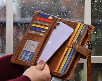 Personalized Leather Clutch Wallet: Handmade Cowhide Women's Wallet