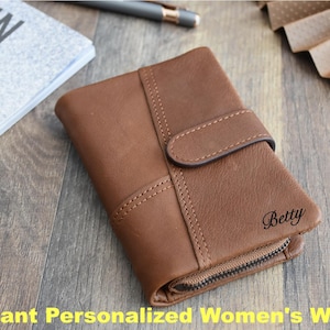 Carteira de couro legítimo para mãe, carteira personalizada feita à mão para esposa, carteira clutch feminina para aniversário, presente de Natal para mãe e filha