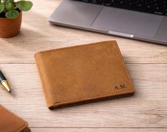 Personalized Leather Wallet for Men: Engraved Cowhide Gift