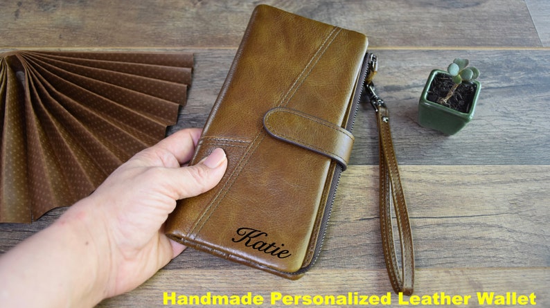 Leather Wallet for Mom, Personalized Handmade Wallet for Wife, Women Clutch Wallet for Anniversary, Best Mothers Day Gift, Graduation Gifts image 3