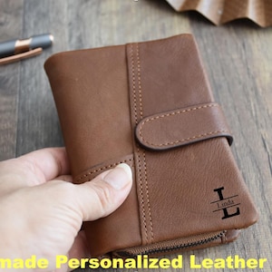 Leather Wallet for Mom, Personalized Handmade Wallet for Wife, Women Clutch Wallet for Anniversary, Best Christmas Gift for Her, Xmas Gift