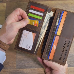 Personalized Long Leather Wallet, Engraved Leather Wallet, Leather Gift For Men, Custom Leather Wallet For Dad, Father's Day Gift for Him