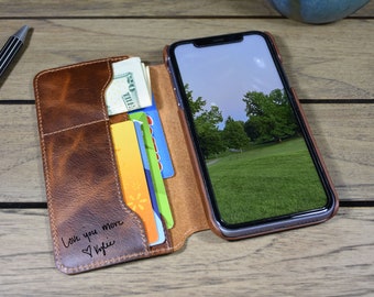 Personalized Leather iPhone Wallet Case: Cowhide Phone Cover