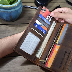 Long Leather Wallets for Men, Personalized Leather Wallet Men, Wallet for Dad, Mens Long Leather Bifold Wallet, Fathers Day Gift for Husband image 1