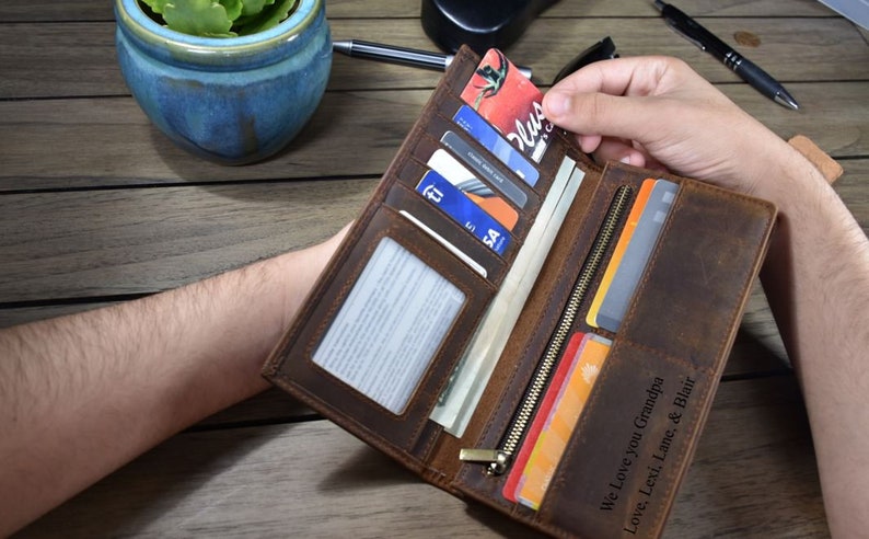Long Leather Wallets for Men, Personalized Leather Wallet Men, Wallet for Dad, Mens Long Leather Bifold Wallet, Fathers Day Gift for Husband image 1