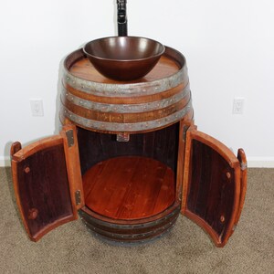 Wine Barrel Vanity with Copper Sink and Double Door