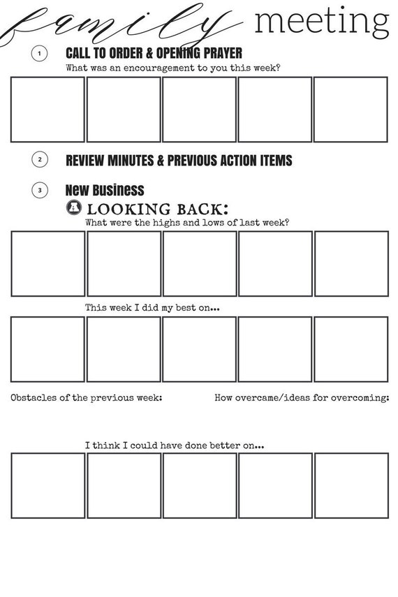 Family Meeting Agenda Etsy