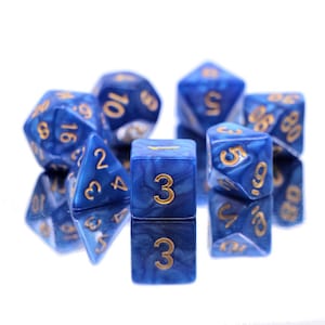 Dark Blue |  Marble Dnd Dice Set (7) |  Dungeons and Dragons (DnD) |  5E