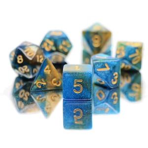 Glitter Blue & Yellow | Acrylic Glitter Dnd Dice Set (7) | Dungeons and Dragons (DnD) | 5E