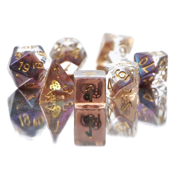 Glitter Gearwheel  |  Resin Glitter Dnd Dice Set (7)  |  Dungeons and Dragons (DnD)  |  5E