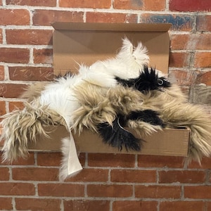 Sheepskin Leather Scraps: Black, White & Taupe Brown Offcuts - 1kg Box