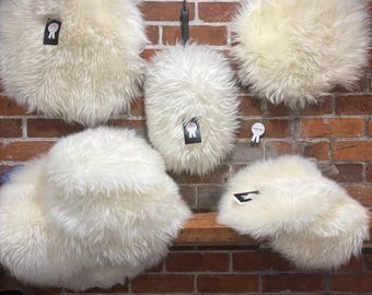 White Sheepskin Roundish High Pile Cuts: Merino Woolmark Suede Leather Rug, Decor, Craft