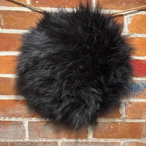 Black Sheepskin Round: Wool Shearling Leather Piece - Craft Mat Pad 12&quot;