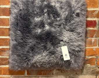 Dark Grey Sheepskin Square: Woolmark Shearling Leather Rug, Sit Spot, Pet Pad 18”
