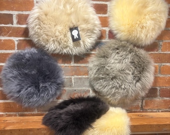 Afgeronde schapenvacht: 11" merinowolmerk leer, decoratie, zitkussensets