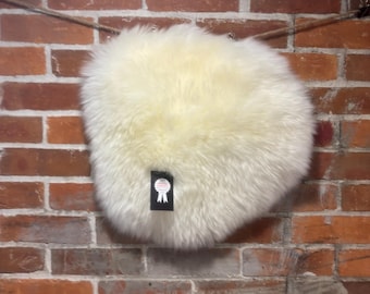 White Sheepskin Piece: Roundish Woolmark Suede Pad - Decor, Craft, Pet, Mat