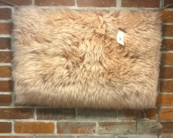 Pink Sheepskin Rectangle: Genuine Shearling Woolmark Rug, Pet Mat - 26" x 16"
