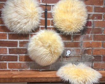 Cream 10” Roundish Sheepskin 4-Pack: Merino Woolmark Shearling Leather Seat Stool Pad, Decor