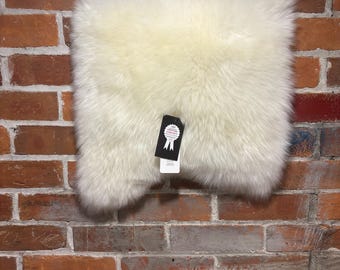 Sheepskin White 15” Cloud Square: Merino Woolmark Leather Shearling Mat, Pet Mat, Seat Pad