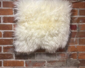 White Sheepskin Cumulus Cloud Square: Genuine Woolmark Shearling Leather Rug, Pet Pad, Decor (18")