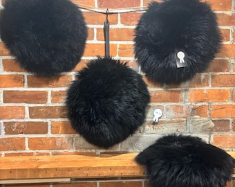 Black 12” Roundish Sheepskin 4-Pack: Merino Woolmark Shearling Leather Seat Stool Pad, Decor