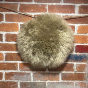 Taupe 12” Sheepskin Roundish Leather Piece: Genuine Shearling Woolmark Seat Pad, Craft Decor
