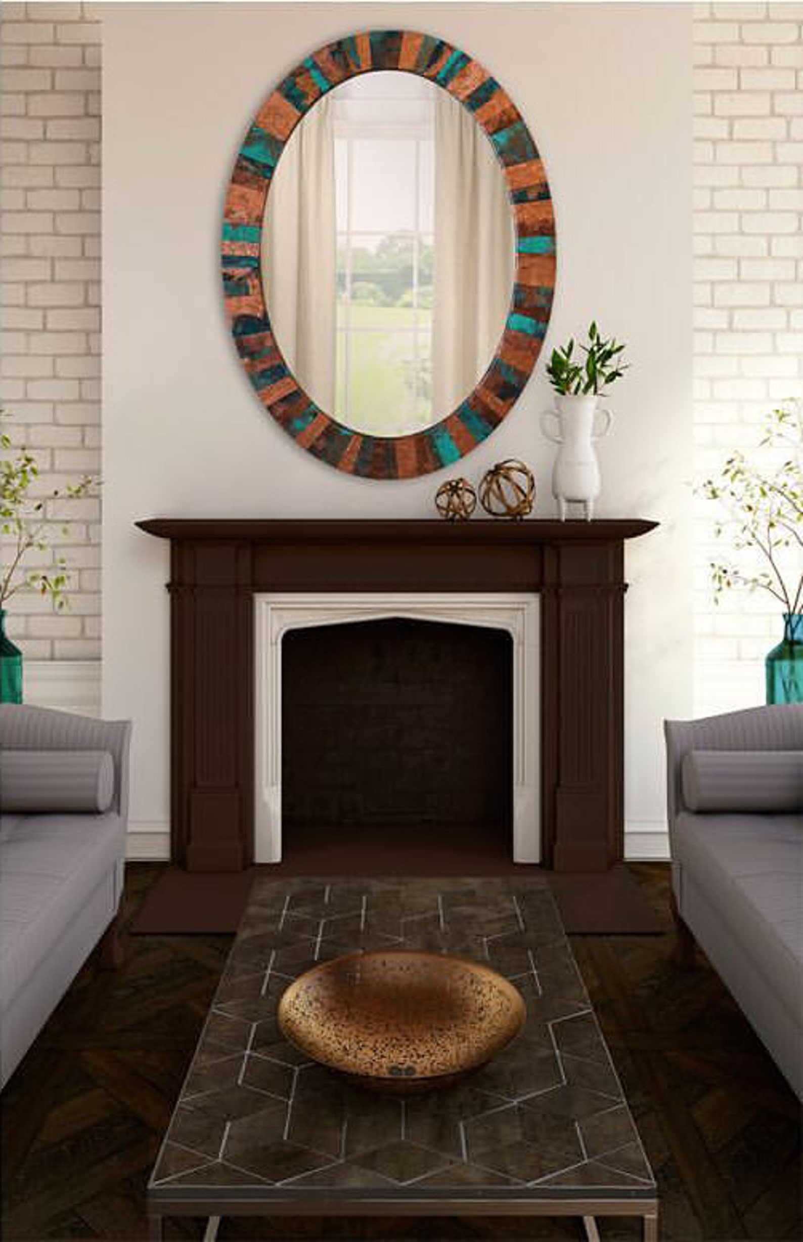 Custom Oval Embossed Copper Mirror Etsy