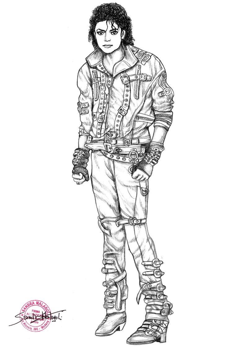 Drawing Michael Jackson Bad. Coloring print image 1