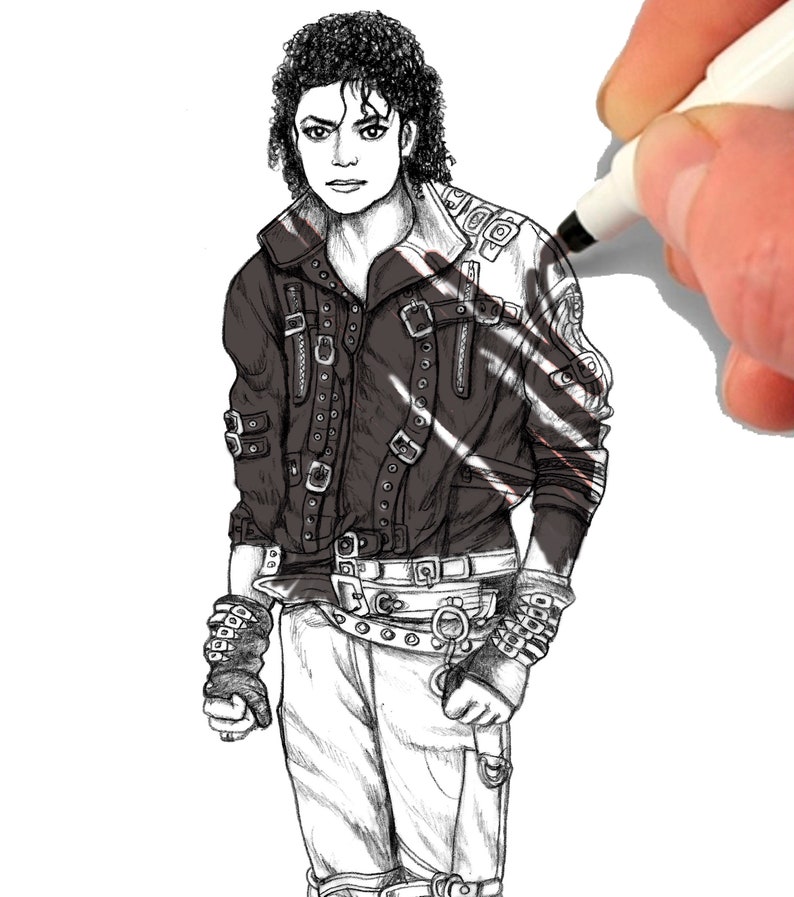 Drawing Michael Jackson Bad. Coloring print image 2