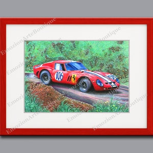 Stampa Ferrari 250 GTO - Targa Florio 1963 da un disegno originale di Sandra Malagoli
