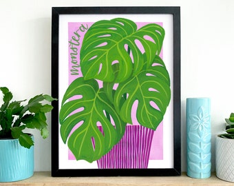 A4 colourful botanical print - Monstera