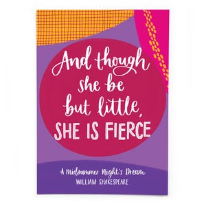 Carte postale A6 Shakespeare citation - Et bien qu'elle soit petite, elle est féroce - carte recyclée
