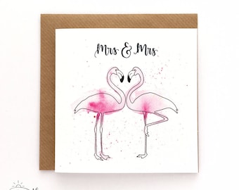 Same sex wedding card - Mrs and Mrs Flamingo