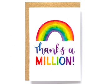 Fun, rainbow thank you card - 'Thanks a million!'