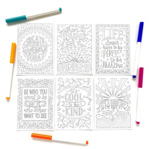 Pack of six positive colouring postcards on recycled card