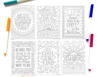 Pack of six positive colouring postcards on recycled card