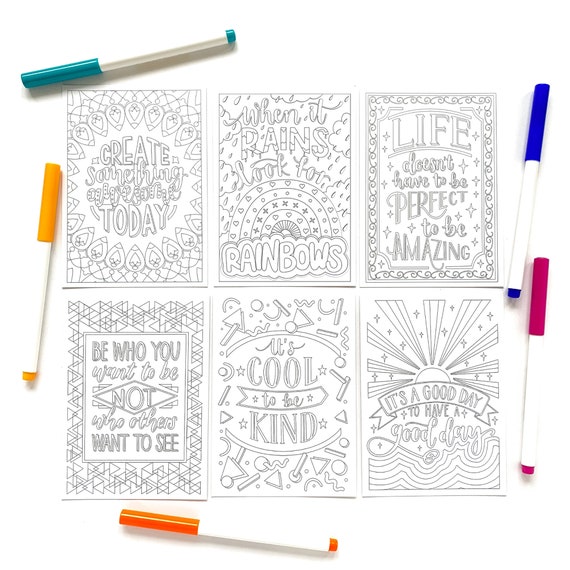 Pack of six positive colouring postcards on recycled card