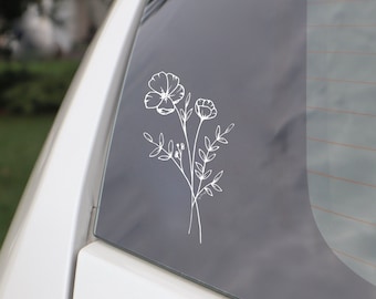 Wildflower CAR DECAL | Flower Window Sticker, Wildflower Car Vynal, Flower Car Decal, Floral Car Decal, Line Drawing Sticker, Flower Bouquet