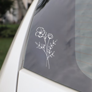 Wildflower CAR DECAL | Flower Window Sticker, Wildflower Car Vynal, Flower Car Decal, Floral Car Decal, Line Drawing Sticker, Flower Bouquet