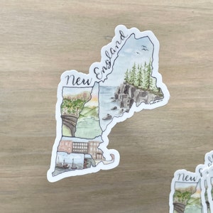 New England STICKER | Maine Sticker, Home Sticker, Vermont Sticker, Watercolor State, Watercolor New England, Sunset, East Coast, Sticker