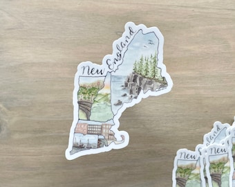 New England STICKER | Maine Sticker, Home Sticker, Vermont Sticker, Watercolor State, Watercolor New England, Sunset, East Coast, Sticker
