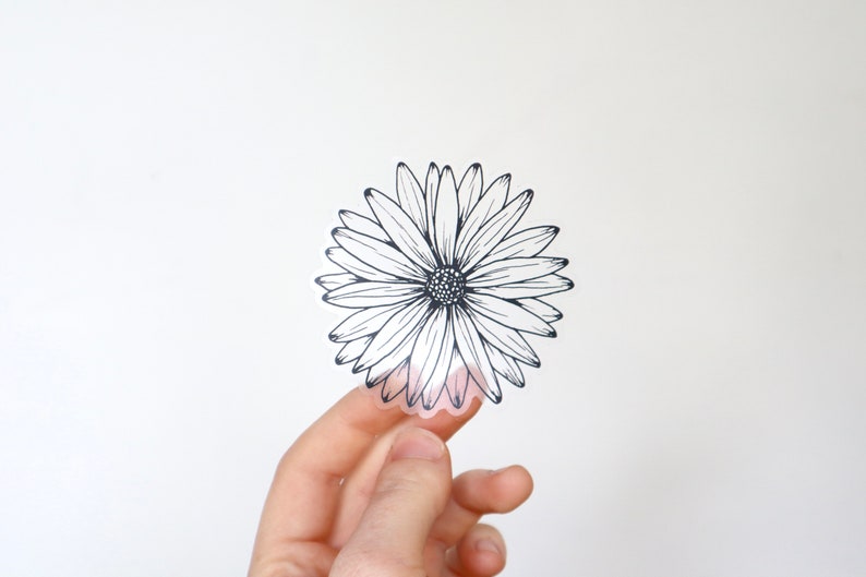 Daisy STICKER | Clear Matte, Daisy Car Sticker, Daisy Drawing, Flower Sticker, Daisy Line Drawing, Die Cut Sticker, Laptop Sticker black