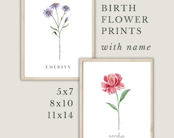 Custom Watercolor Birth Flower | Personalized Birth Flower and Name, Wall Decor, Flower of the Month, Garden Bouquet, 5x7, 8x10, 11x14