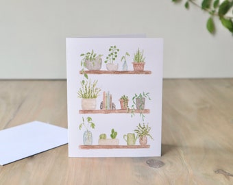 Plant Shelf CARDS | Thinking of You Card, Indoor Plants, Watercolor, Birthday Card, Plant Shelf Card, Indoor Plant Card, Plant Lover
