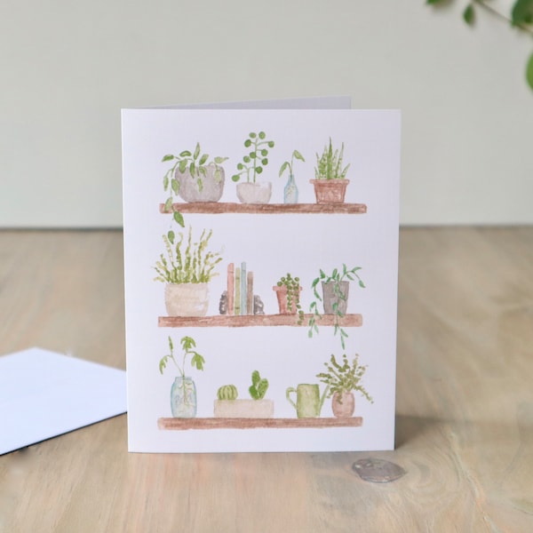 Plant Shelf CARDS | Thinking of You Card, Indoor Plants, Watercolor, Birthday Card, Plant Shelf Card, Indoor Plant Card, Plant Lover