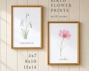 Custom Watercolor Birth Flower | Personalized Birth Flower and Name, Wall Decor, Flower of the Month, Garden Bouquet, 5x7, 8x10, 11x14