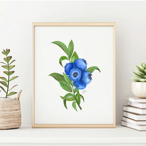 Aquarell Blaubeere DRUCK | 8x10 Herunterladbarer Druck, Blaubeerhaufendruck, Aquarell, Blaubeermalerei, Herunterladbares Gemälde