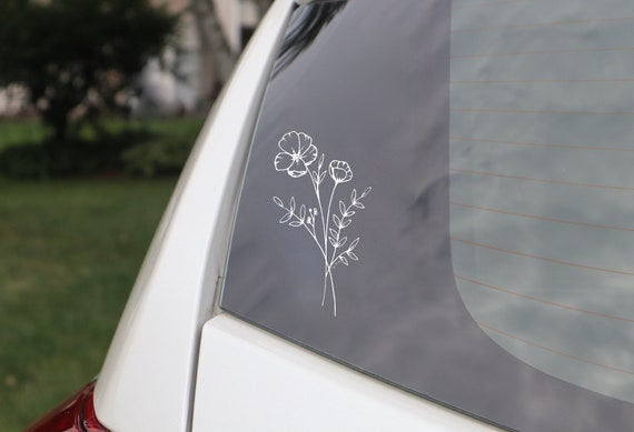 Wildflower CAR DECAL | Flower Window Sticker, Wildflower Car Vynal, Flower Car Decal, Floral Car Decal, Line Drawing Sticker, Flower Bouquet